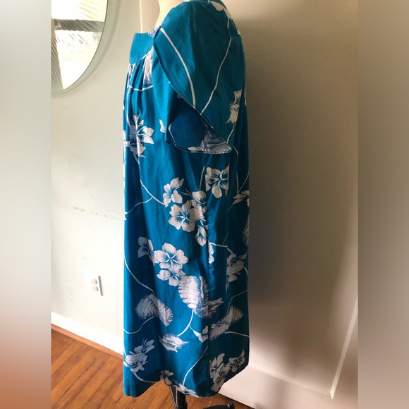 Hilo Hattie Large Blue Hawaiian Muumuu Dress Caftan aloha tiki hibiscus vintage - Picture 10 of 14